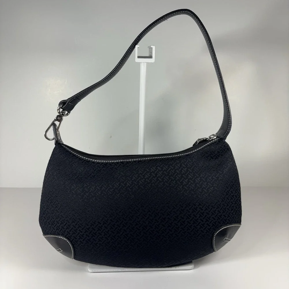 Vintage Talbots Y2K Black Jacquard Hobo Bag Contrast Stitching Shoulder Purse